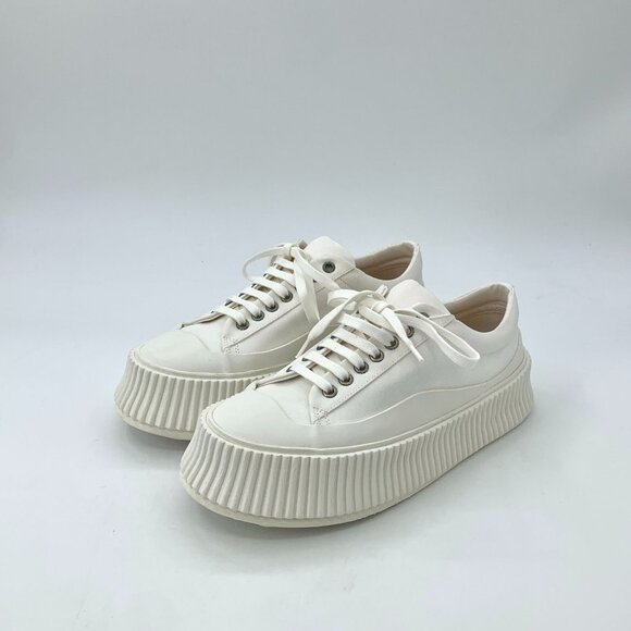 Jil Sander White Thick Sole Lace-Up Sneakers Size 39 Made In Spain With Dust Bag - Picture 1 of 8